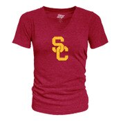 USC Trojans Women's Cardinal SC Interlock Tri-Blend V-Neck T-Shirt